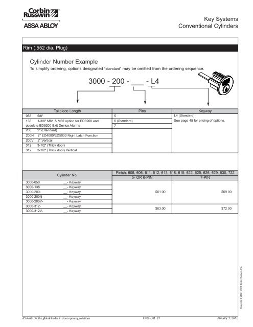 2012 Canadian Price List - Assa Abloy