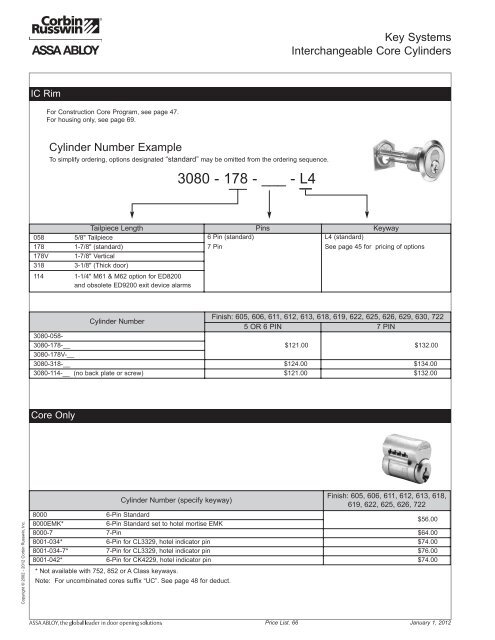 2012 Canadian Price List - Assa Abloy