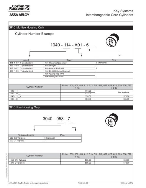 2012 Canadian Price List - Assa Abloy