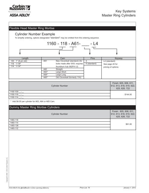 2012 Canadian Price List - Assa Abloy