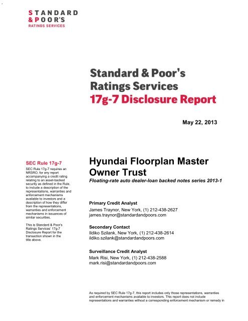 Hyundai Floorplan Master Owner Trust Standard And Poor S 17g 7