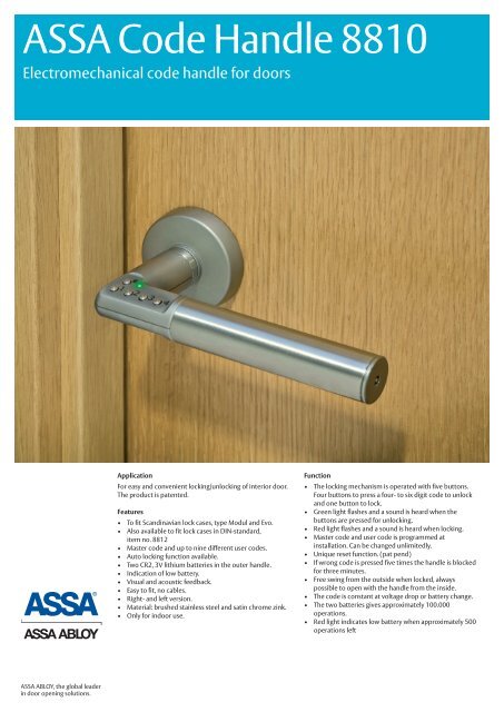 ASSA Code Handle 8810 - ASSA ABLOY