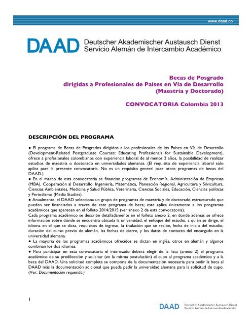 Becas de Posgrado dirigidas a Profesionales de PaÃ­ses en ... - Daad