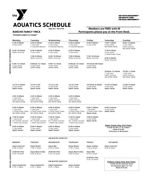 family ymca pool schedule