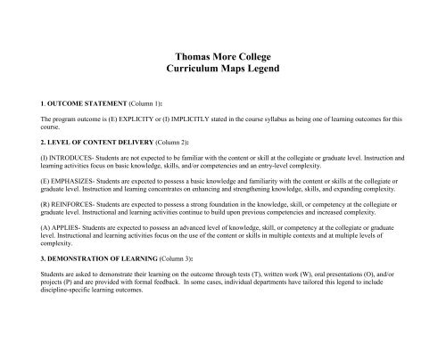 Curriculum Map - Thomas More College