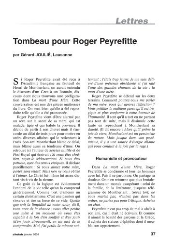 Lettres Tombeau pour Roger Peyrefitte