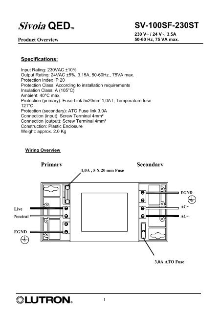 SV-100SF-230ST Sivoia QEDTM - Lutron