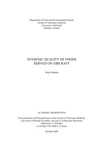 HYGIENIC QUALITY OF FOODS SERVED ON AIRCRAFT - E-thesis