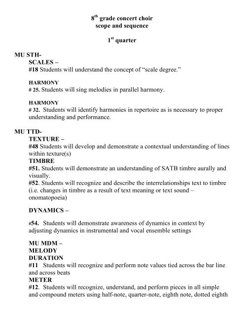 8th grade concert choir scope and sequence 1st ... - SJSD Home Page