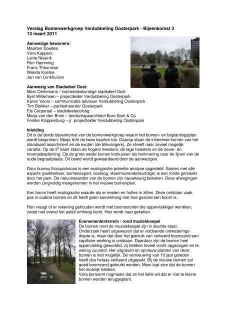 Verslag bomenwerkgroep 13 maart 2012 - Stadsdeel Oost