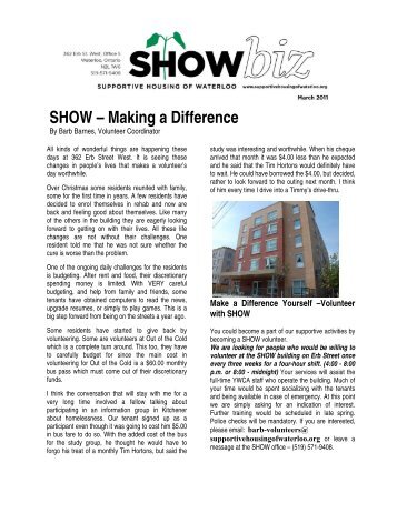 SHOW â€“ Making a Difference - Supportive Housing of Waterloo