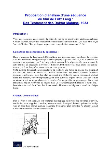 Proposition d'analyse d'une séquence du film de ... - Ecole des images