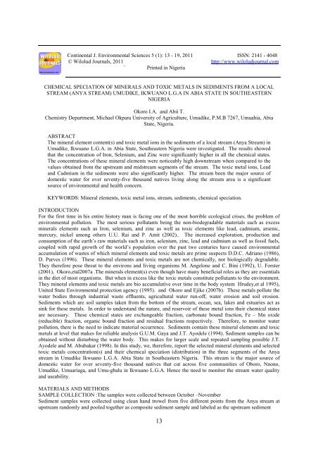 Vol 5 _1_ - Cont. J. Environ. Sci. - Wilolud Journals