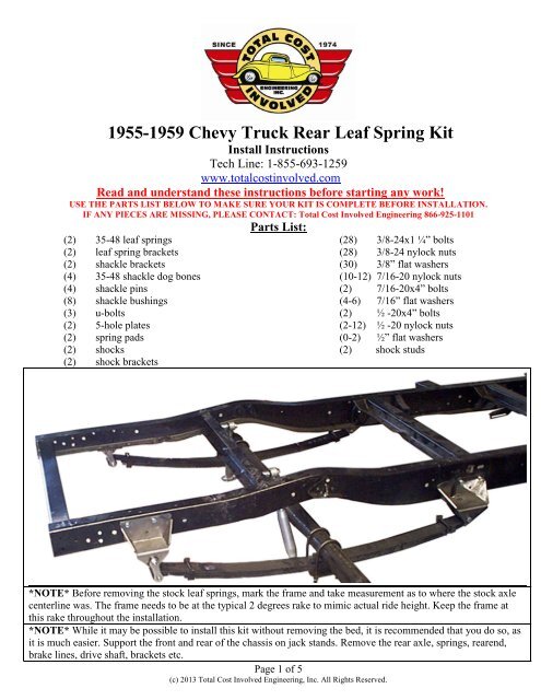 1955-1959 Chevy Truck Rear Leaf Spring Kit - Total Cost Involved
