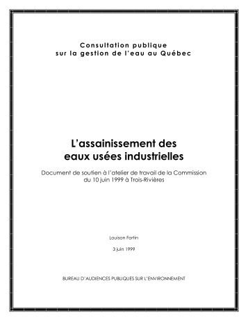 L'assainissement des eaux usées industrielles - BAPE ...