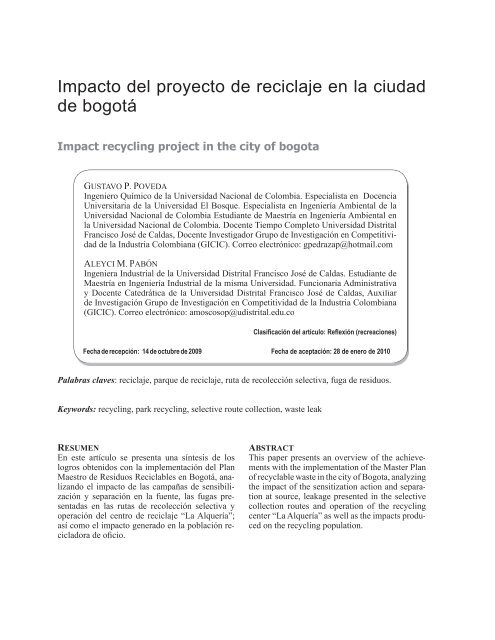 Impacto del proyecto de reciclaje en la ciudad de bogotá