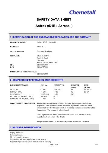 SAFETY DATA SHEET Ardrox 9D1B ( Aerosol ) - Darlas