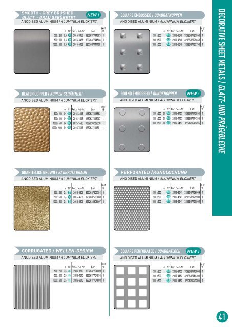 DECORATIVE SHEET METALS / GLATT- UND PRäGEBLECHE