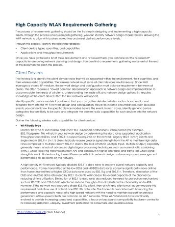 WLAN Capacity Planning Overview and Worksheets