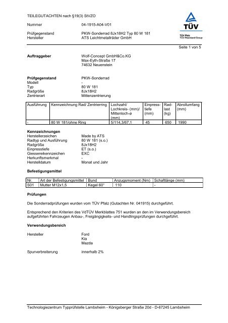 TEILEGUTACHTEN nach Â§19(3) StVZO Nummer 04-1915-A04-V01 ...