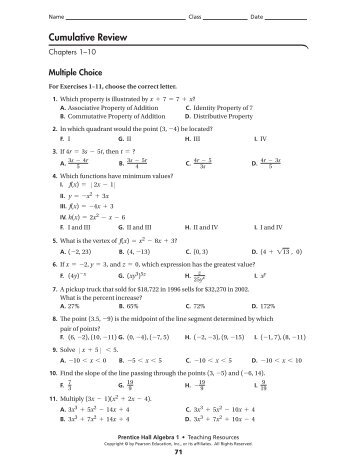 cumulative review 1-10 - MathChamber