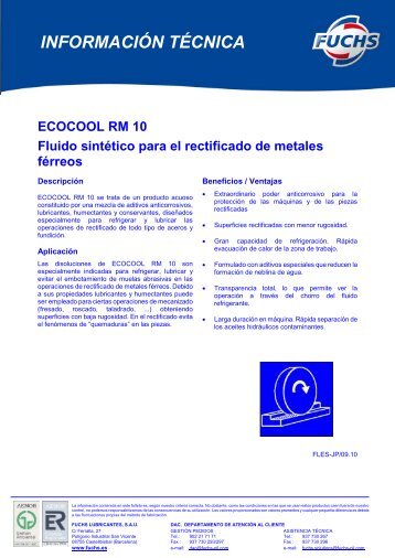 ecocool rm 10 - fuchs lubricantes