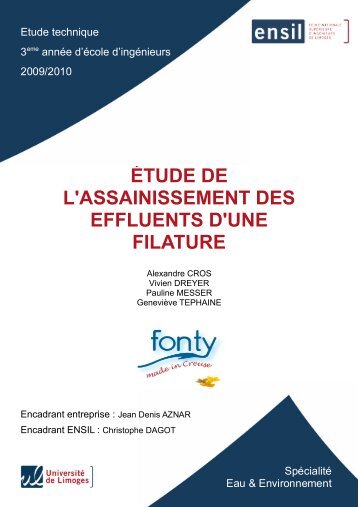 étude de l'assainissement des effluents d'une filature - Fonty