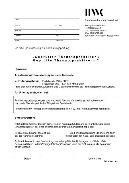 Zulassungsantrag HWK Düsseldorf (PDF)