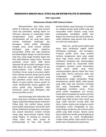 Rendahnya Etika dalam sistem Politik Indonesia - LPMP Sulsel