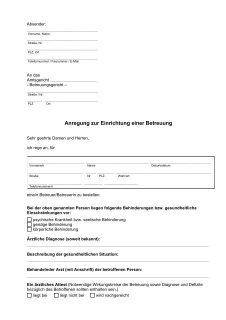 Anregung zur Einrichtung einer Betreuung