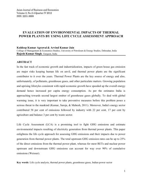evaluation of environmental impacts of thermal power plants by ...
