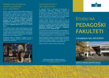 PEDAGOÅ KI FAKULTETI - PedagoÅ¡ka fakulteta - Univerza v Mariboru