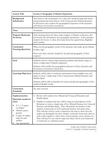 Lesson Title Lesson 2: Geography of Islamic Expansion Background ...