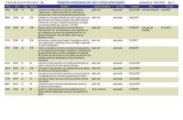 PROJETOS APROVADOS EM 2007 e VETOS APRECIADOS