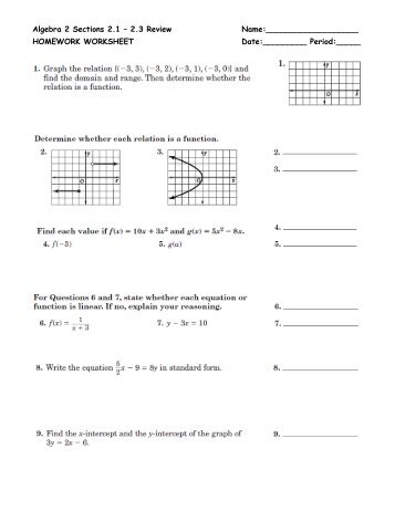 Algebra 2 Sections 2.1 – 2.3 Review Name: HOMEWORK ...