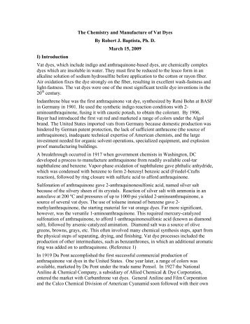 The Chemistry and Manufacture of Vat Dyes By - ColorantsHistory.Org