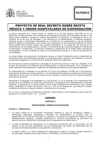 proyecto de real decreto sobre receta mÃ©dica y orden ... - Adefarma