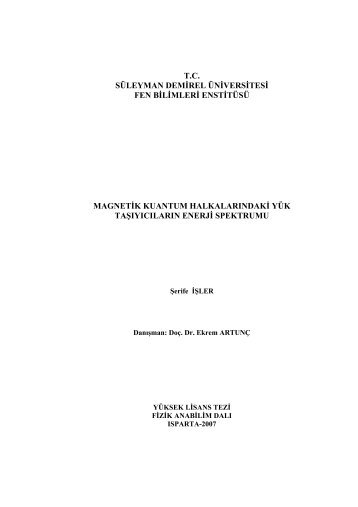 tc sÃ¼leyman demirel Ã¼niversitesi fen bilimleri enstitÃ¼sÃ¼ magnetik ...