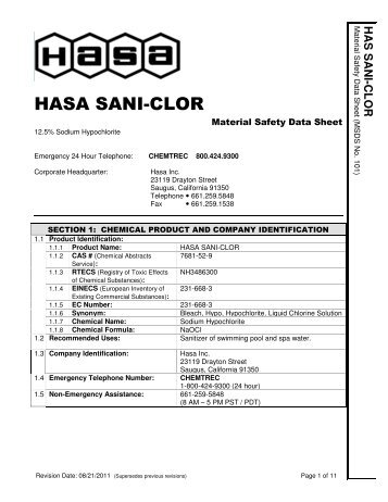 HASA SANI-CLOR - Hasa, Inc.