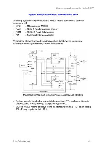 System mikroprocesorowy z MPU Motorola 6800 Minimalny system ...