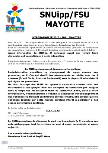Snuipp/Fsu MAYOTTE - Snuipp 976 Mayotte