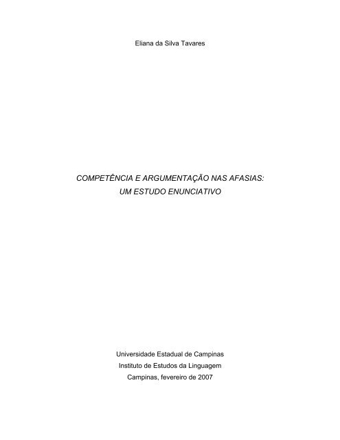 competÃªncia e argumentaÃ§Ã£o nas afasias: um ... - IEL - Unicamp