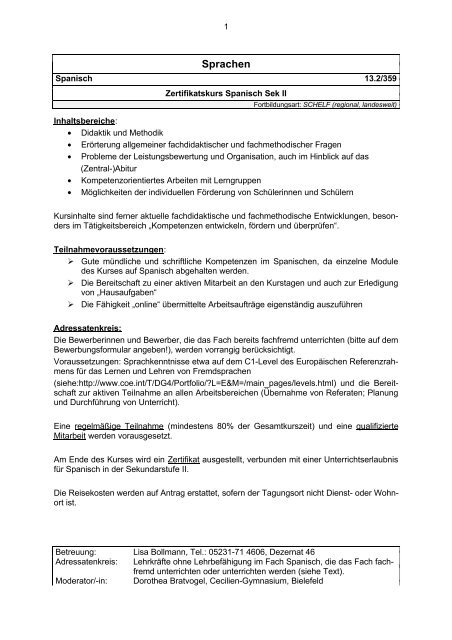 Zertifikatskurs Spanisch Sek Ii