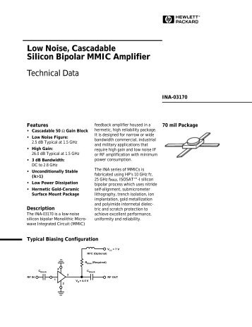 Low Noise, Cascadable Silicon Bipolar MMIC Amplifier Technical Data