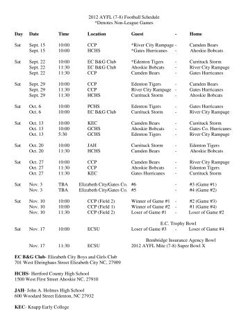 2012 AYFL (7-8) Football Schedule *Denotes Non-League Games ...