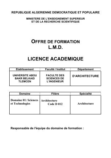 L.M.D. LICENCE ACADEMIQUE - Faculté de Technologie