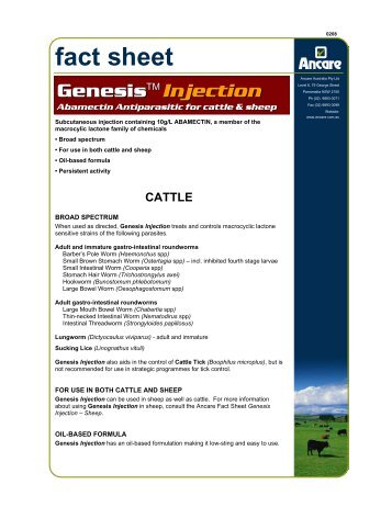 GENESIS INJECTION for Cattle - Fact Sheet - Ancare