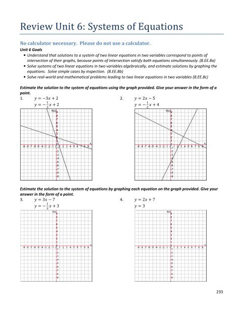 Review Unit 6: Systems of Equations