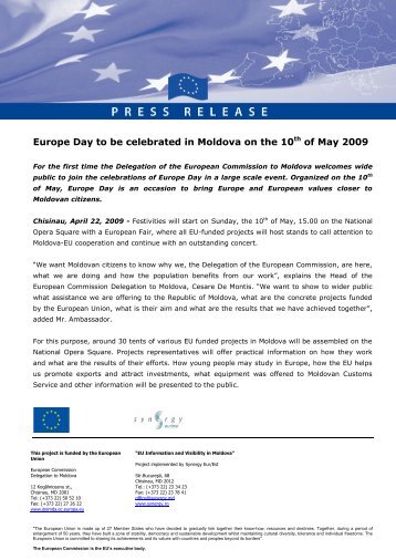 Europe Day to be celebrated in Moldova on the 10th of May 2009