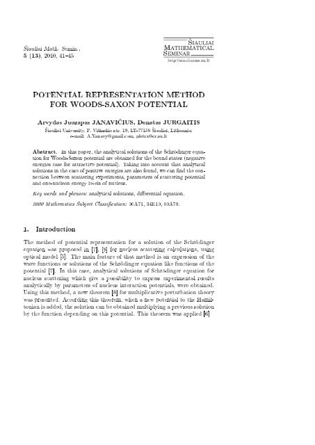 POTENTIAL REPRESENTATION METHOD FOR WOODS-SAXON ...